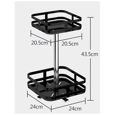 Etagère à épices rotative 43,5 cm – Support carré 2 niveaux en métal noir – Ventouses pour stabilité – Montage facile sans outils (1/5)