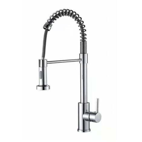 Robinet de cuisine mitigeur avec douchette extractible – Bec pivotant 360° – 2 jets – Laiton et acier inoxydable – Surface chromée anti-taches (1/5)