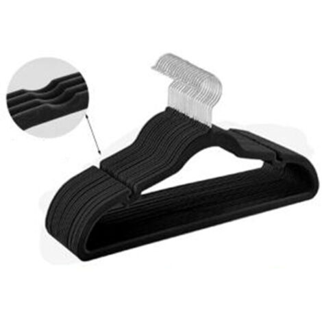 Cintres en Velours, Lot de 20, Antiglisse, avec Encoches, Barre pour Pantalons, Crochet Pivotant à 360°, Gain de Place, Longueur de 43 cm, Noir (1/5)