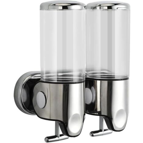 Distributeur de savon mural 1000 ml – Transparent en ABS et acier inoxydable – Installation murale type poussoir – Pour salle de bain et cuisine (1/5)