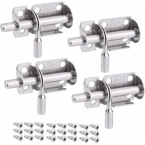 Lot de 4 Verrou de Porte Coulissant, Serrure Porte Interieure Porte de Jardin, Loquet Porte Coulissant en Acier Inox, Verrou Porte en Bois, Serrure Porte Coulissante pour Salle de Bain, Chambre (1/5)