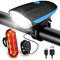 Lumiere Velo Avant et Arriere USB Rechargeable Lampe Velo LED Puissantes Eclairage Velo avec Buzzer Lumière Vélo Étanche IP65 Accessoires Velo pour Cyclysme VTT, VTC, Bicyclette, etc