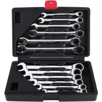 Clé Plate/Anglaise à Cliquet, Coffret de Clé à Douilles et Embouts Clé à Molette à Cliquet 8mm-19mm 12pcs pour Garage Bricolage(Clé Anglaise)