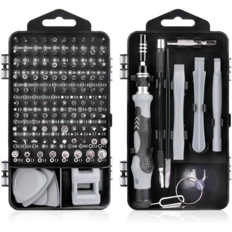 115 en 1 Tournevis Precision Kit Tools, Portable Kit Tournevis de Précision Magnétique Tournevis Outils de Réparation Pour Ordinateur/Laptop/iPhone/Lunettes/Montre/Smartphone (Gris) (1/4)