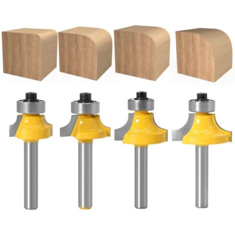 Lot de 4 Fraises Rondes à Bords Arrondis Avec Tige de 6 mm, Fraises à Défoncer en Carbure Avec Roulement Pour le Travail du Bois - RWOutillage Accessoire et consommables pour outillage