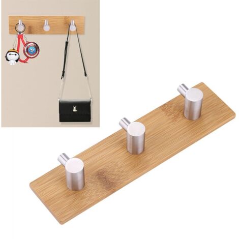 Crochet mural en bambou naturel en acier inoxydable, crochet pour serviette de cuisine, trois crochets (1/5)