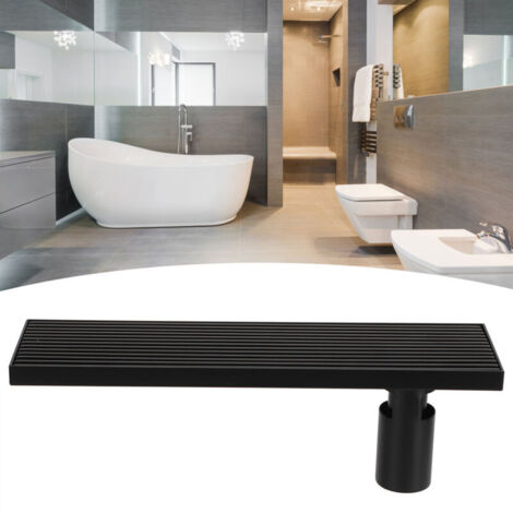 Siphon de sol en acier inoxydable 304 pour salle de bain avec couvercle noir mat 30 cm (1/5)