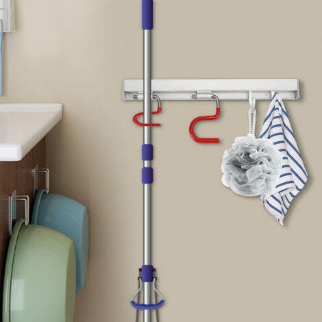 Espace aluminium mural vadrouille vadrouille support de rangement support de toilette accessoires de salle de bain 2 cintre 2 crochet (1/5)