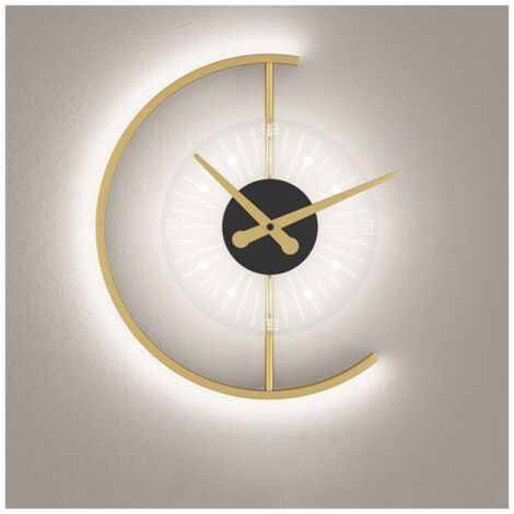Horloge murale horloge murale horloge moderne applique salon chambre chevet allée loft doré exquis acrylique design de maison décoration intérieure lampe horloge murale décoration lumière blanche froi (1/5)