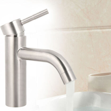 Robinet d'évier de salle de bains en acier inoxydable SUS304, robinet d'eau de cuisine à poignée unique, robinet mitigeur de lavabo G1/2 (1/5)