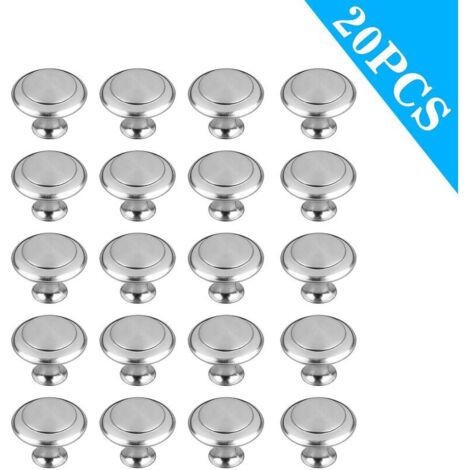 20pcs 28mm en acier inoxydable armoire poign e - poign e de porte armoire tiroir tiroir tiroir - argent rond - pour la cuisine, chambre coucher, salle de bains (1/5)