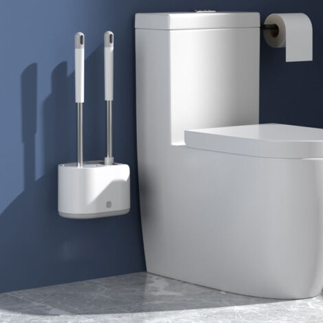 Ensemble de support de brosse de toilette, Kit de nettoyage de salle de bain, brosse plate à Double poils ronds et rigides, lavable, Type de montage mural (1/5)