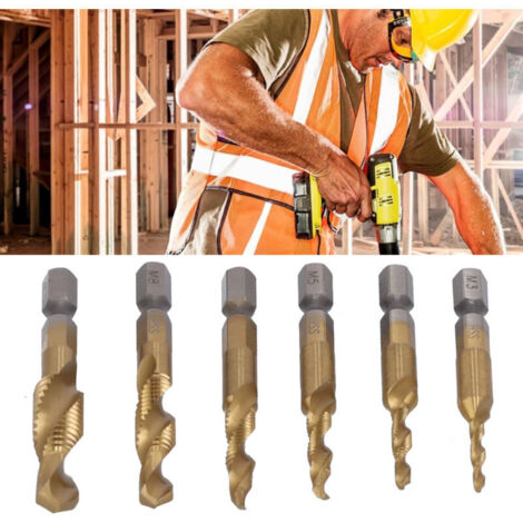 Tarauds métriques en acier à grande vitesse, outils de perçage composites en or avec poignées hexagonales pour le perçage, perçage, chanfreinage, 6 pièces (1/5)
