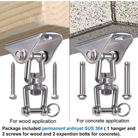Crochet Plafond Lourd Awroutdoor 360° Rotation SUS304 - Kit 2 Pièces Pour Hamac Yoga Balançoire