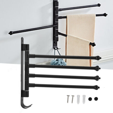 Porte-serviettes pivotant en acier inoxydable, barre mobile pivotante noire pour salle de bain, placard, cuisine, 4 bras (1/5)