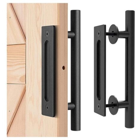 Poignée de porte de grange, poignée de porte coulissante, poignée de porte de grange robuste, poignée de garage, poignée de porte (noire) (1/5)