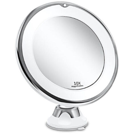 Miroir De Maquillage Grossissement 10X Led Miroir De Maquillage Lumineux Pivotant À 360° Avec Ventouse Intégrée Miroir De Rasage Miroir Mural Miroir Grossissant-- (1/5)