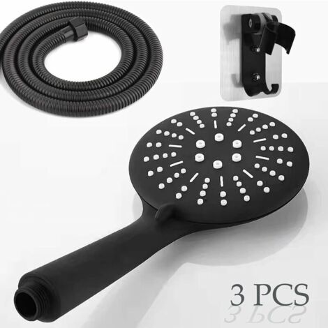 Pommeau Douche Haute Pression Anti-calcaire - 4 Jets Economie Deau Avec Tuyau 15m Et Support Gris Argente 88699064