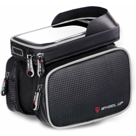 Lot de 1, sacoche de cadre de vélo, sacoche de cadre pour téléphones portables jusqu'à 6,2", pour VTT, cyclotourisme (gris) (1/5)