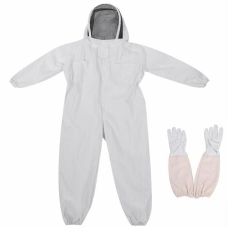 Apicole Costume Équipement de Protection Professionnel Anti Abeille avec Longs Gants et Capuchon en Voile pour Apiculture Apiculteur - Blanc (XXL) - RWCombinaison d'apiculteur