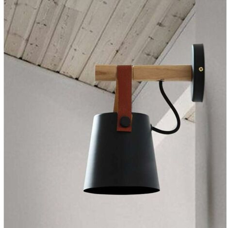 E27 Applique Moderne Métal Style Fer Forgé Bois Ceinture Applique Creative Nordic Lighting Suspension (Noir) - RW (1/5)