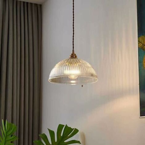Lustre en Verre en Forme de Bol créatif, Abat-Jour Suspendu en Verre rayé créatif, luminaires de Plafond à Source de lumière E27 (1/5)