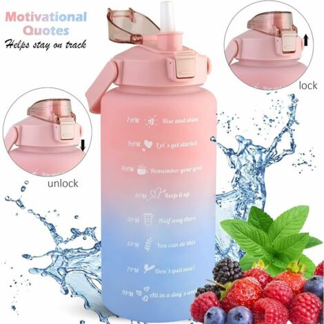 Matériel de fitness,bouteilles d'eau de motivation avec paille, 2000ML, marqueur de temps, bouteilles anti-fuite - RWMatériel de fitness