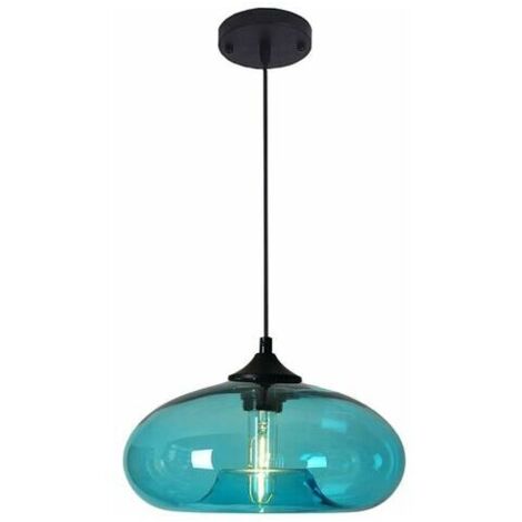 Suspension Industrielle Vintage Ronde en Verre Coloré, Lampe Suspendue au Plafond Retro Loft Bar E27, Lustre Pour Cuisine Salle À Manger Chambre (Turquoise) [Classe énergétique A+] - RWSuspension (1/5)