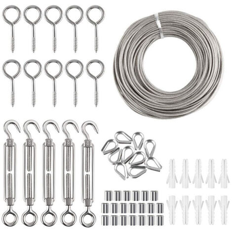 Kit de clôture de jardin en acier inoxydable résistant avec revêtement en PVC 30 m, vis à œil tire-fond, tendeur de fil et crochet - RWTendeur à cages (1/5)
