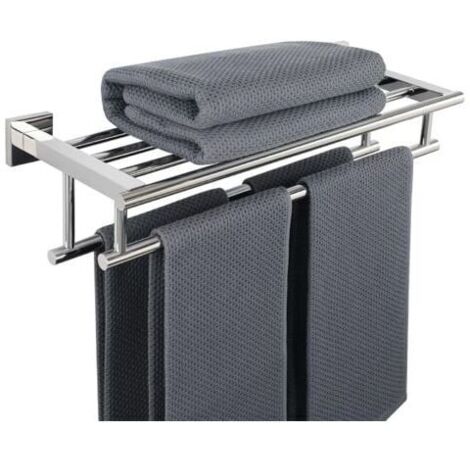 Porte-Serviettes Salle de Bain Porte-Serviettes Mural Double Barres Porte-Serviettes avec Étagère, 60 cm Finition Polie en Acier INOX SUS 304, EGZ8050-C - RWPorte-serviette (1/5)