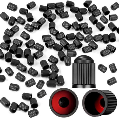 100 bouchons de valve de pneu avec joints toriques, adaptés aux vélos, voitures, motos, SUV et camions (noirs). (1/5)