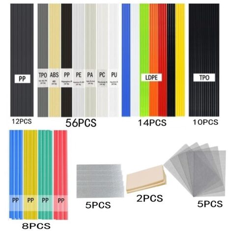 Kit de soudage plastique (112 pièces) - Comprend des baguettes de soudage, une éponge et un treillis de renfort. (1/5)