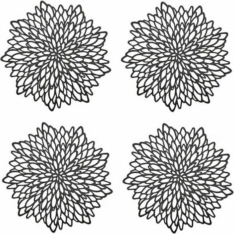 4 Pièces Napperon de Table Noir, Set de Table Rond évidé, Napperons Ronds Tapis de Table en Plastique(Noir) (1/5)
