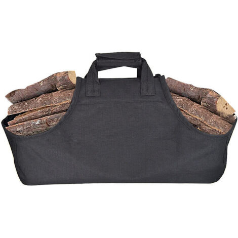 Sac de Transport pour Bûches, Toile Sac à bûche Cheminée Sac Porte-bûches de Bois de Chauffage Sac de Transport en Bois Anses de Sac en Bois pour Camping Cheminées Poêles à Bois, Noir (1/5)
