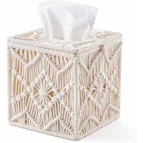 Housse de boîte à mouchoirs Boho Decor carré porte-mouchoirs en papier avec boucle de perle macramé serviette organisateur de mouchoirs décoration d'intérieur pour salle de bain chambre commode salon, (1/5)