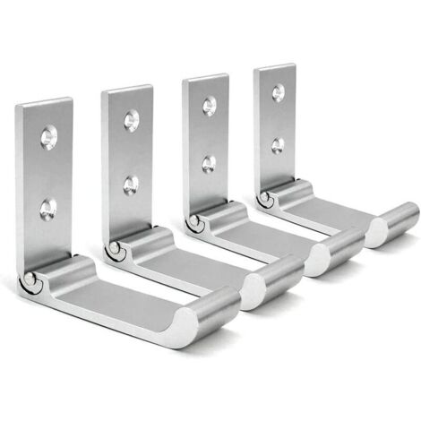 Crochets Muraux Pliables, 4 Pièces Support Casque Mural, Crochets pour Manteaux Invisibles, Crochet Mural en Aluminium, Avec Vis, Patère pour Veste Serviette (Argent)， (1/5)