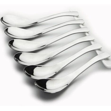 Cuillère à soupe en acier inoxydable, cuillère à soupe longueur 16,7cm set (6 pcs) table à manger argentée dessert cuillère à manger miroir poli cuillère à soupe ronde (1/5)
