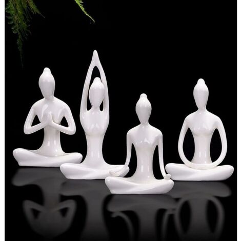 Méditation Yoga sculpture decoration, Family Decoration Ceramic Yoga statue, zen Yoga Gift Room Decoration White package 4 PCS (1/4)