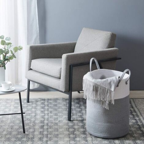 Corbeille à Linge Panier à Linge Panier De Rangement Panier Linge Sale Corde En Coton 38cmd X45cmh Gris 92879099