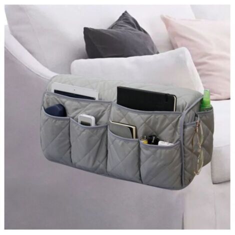 Sac de rangement latéral pour accoudoirs de canapé - Économie d’espace - Solide - Grande télécommande pour TV, articles divers, organiseur, sac de rangement gris (1/3)