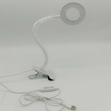 Lampe de Bureau Pince Lampe de Lecture Clipsable Luminosité Réglable Lampe Pince pour Lit Lampe Bureau Led USB pour Étude et Travail, Blanc