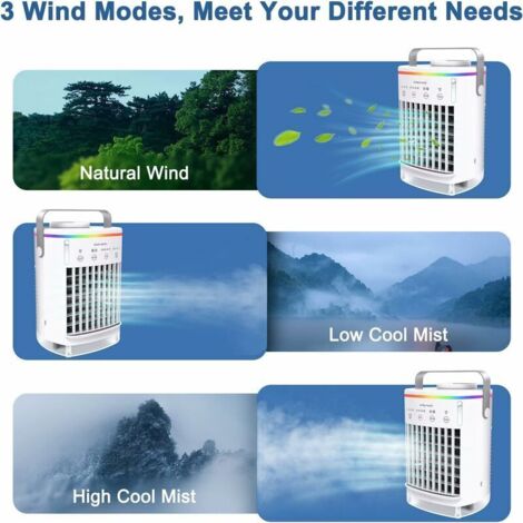 Nannigr Climatiseur Portable , USB Mini Climatiseur Mobile, Brume fraîche Refroidisseur d'air, Ventilateur, 3 Vitesses, Humidificateur, Écologique et Silencieux, 500ML
