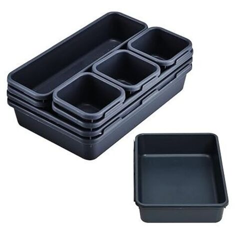Plateau de rangement à tiroirs, organisateur de cosmétiques en plastique divisé avec boîte, 3 tailles pour bureau, coiffeuse, salle de bain, cuisine (paquet de 8) (1/5)