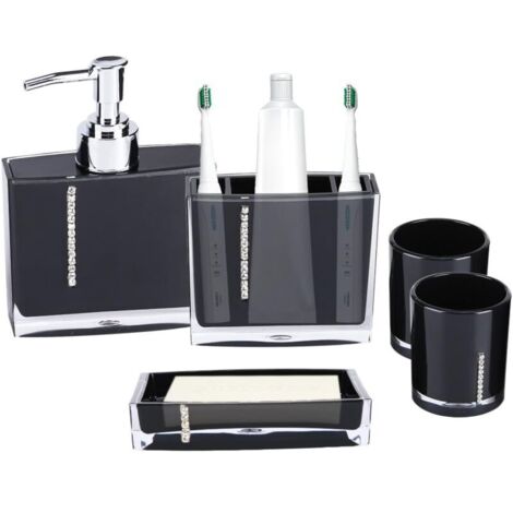 Ensemble d'accessoires de Salle de Bain 5 pièces Porte Brosse à Dents Porte-Savon Distributeur de Savon Gobelet à Dents Fournitures de Lavage Accessoires de Salle de Bain Durable pour Ma (1/5)