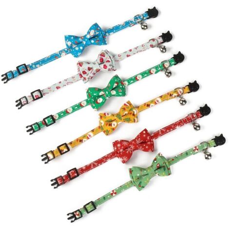 Lot de 6 Colliers pour Chat avec Clochette Collier pour Chat avec lunes Collier pour Chat avec Clochette et Nœud Papillon