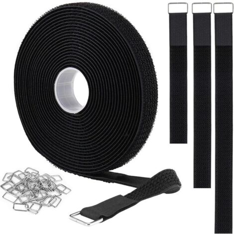 5m Attache Cable Sangles Auto-agrippantes avec 25 Boucles en Métal, Reglable Scratch Serre-câbles électriques, Collier de Serrage Réutilisable en Nylon, 2cm de Large, Noir (1/5)
