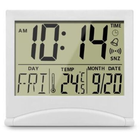 Réveil numérique pliable, horloge numérique LCD avec rétroéclairage – Horloge de bureau avec indication du jour, de la date et de la température – Horloge calendrier avec date et heure –