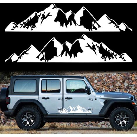1 Paire 75cm Montagnes Autocollants Voiture Porte Latérale Corps Neige Montagnes Graphique Vinyle Décalque Décoration pour SUV Camion Véhicules Tout-Terrain Universel Longue Taille (Blan
