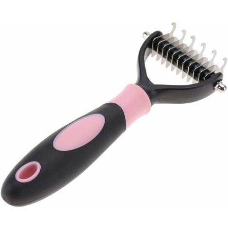 Râteaux de toilettage pour Animaux, Peigne à Noeuds Double Face pour toilettage enlever Chien Chat Chiot lâche Outil de Nettoyage(Rose), (1/5)