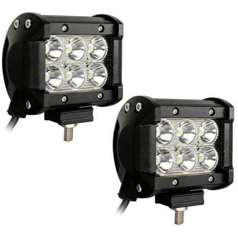 Hengda Phare de Travail 2x 18W Phares LED Carrés 12V 24V Feux de Conduite Étanche IP67 Phares de Travail Tout-Terrain pour Moto Voiture ATV SUV - Noir (1/4)